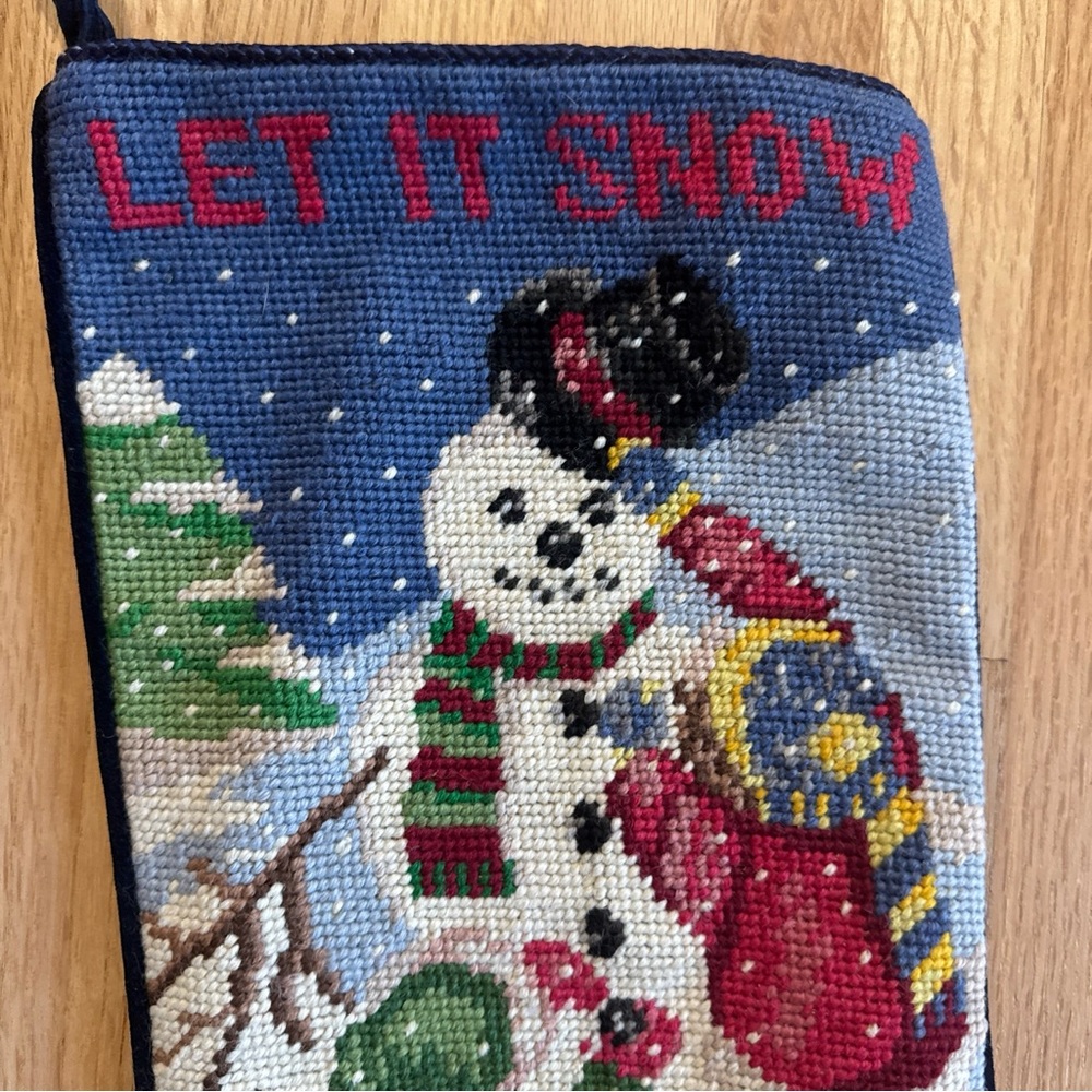 2 Needlepoint Christmas Stockings O’Christmas Tree & Let It Snow Velvet - Picture 4 of 10